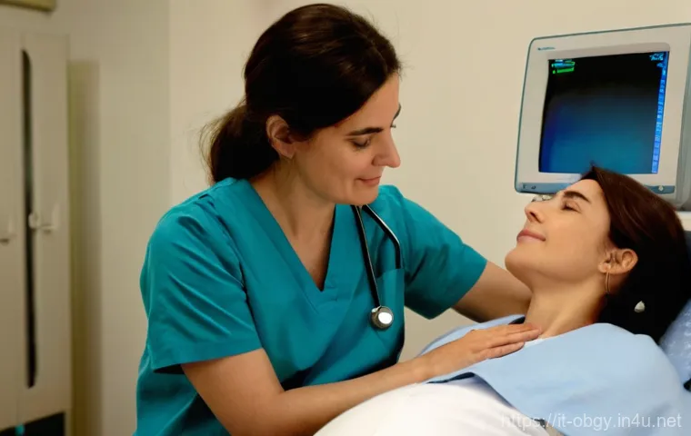 산부인과에서 시행하는 초음파 검사 종류 - **Prompt 1: The First Glimpse - Early Pregnancy Ultrasound**
    A tender and emotional scene featur...