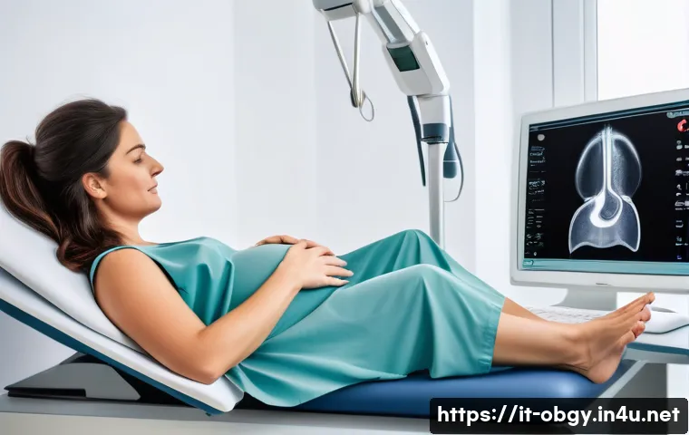 태아 심장박동수 정상 범위와 초음파 검사 - A detailed medical illustration of a pregnant woman undergoing a transvaginal ultrasound in a modern...