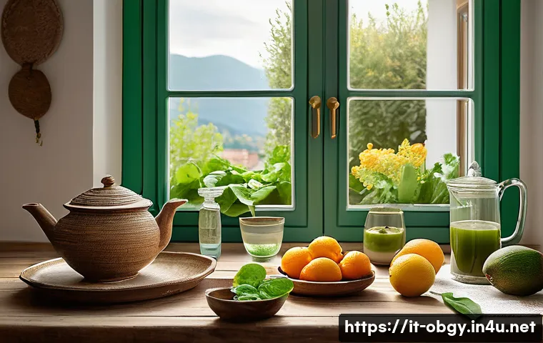 유산 후 회복을 위한 생활 관리 - A serene and cozy kitchen scene in an Italian home, with a wooden table adorned with fresh seasonal ...
