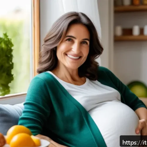 Home 31 고령 산모를 위한 임신 관리 팁 - A serene, cozy Italian home interior featuring a pregnant woman over 35 years old wearing comfortabl...