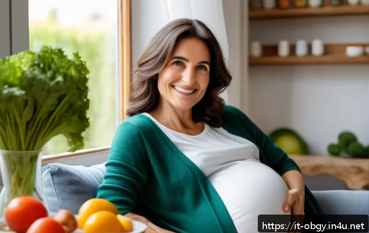 고령 산모를 위한 임신 관리 팁 - A serene, cozy Italian home interior featuring a pregnant woman over 35 years old wearing comfortabl...